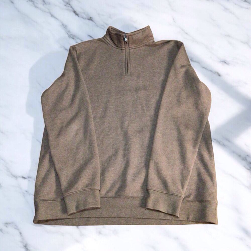Croft Barrow Extra Soft Fleece 1/4 Zip Pullover Sweater Men's L Brown